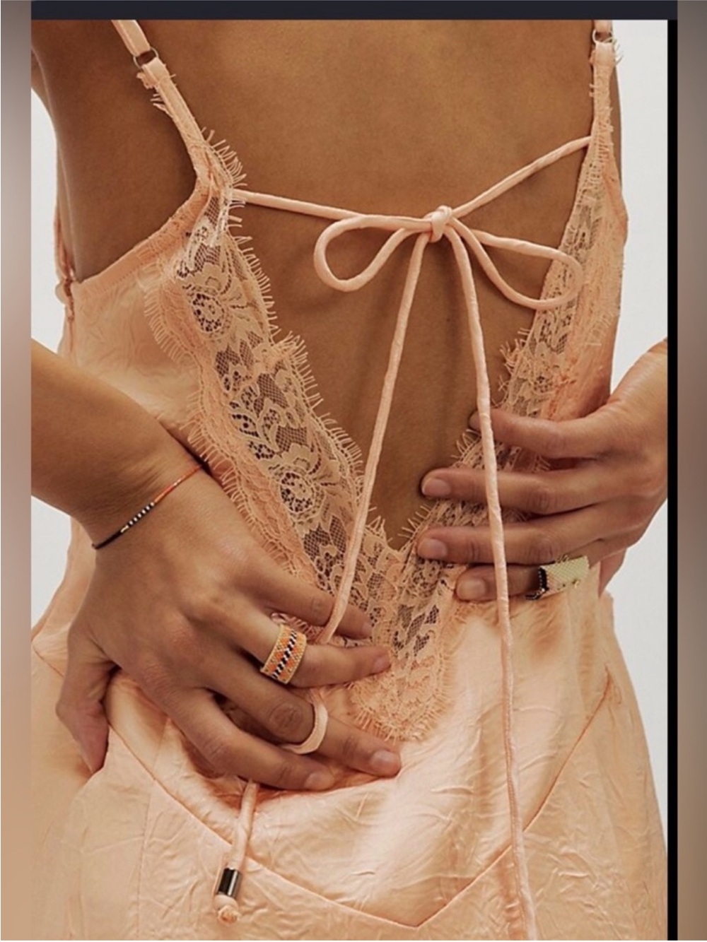 Free People Peach Lace-Trim Satin Maxi Dress